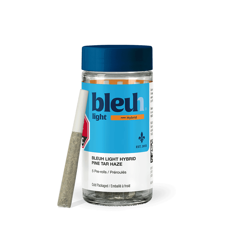 Bleuh Light Pine Tar Haze jar of 5 CBD pre-rolls